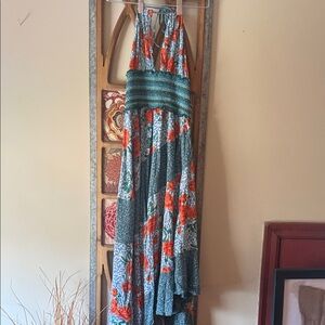 Free People Teal Maxi Dress with Orange Floral Print Gabriella Midi Dress